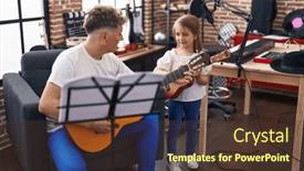  Presentation with ukulele - Slides featuring father-and-daughter-playing-classical background and a tawny brown colored foreground