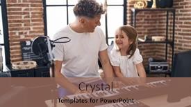  Presentation with piano keyboard - Presentation theme with father-and-daughter-playing-piano background and a coral colored foreground