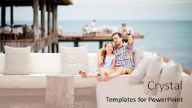  Presentation with luxury resort - Amazing PPT theme having father-and-daughter-relaxing-outdoors backdrop and a soft green colored foreground