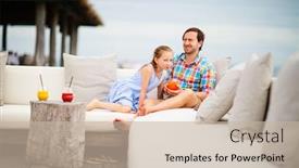  Presentation with luxury resort - Slides consisting of father-and-daughter-relaxing-outdoors background and a soft green colored foreground