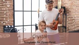  Presentation with ukulele - Slide deck enhanced with father-and-daughter-singing-song background and a coral colored foreground