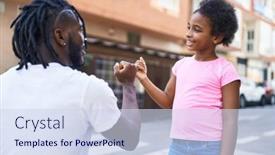  Presentation with coffee shop - Slides consisting of father-and-daughter-smiling-confident background and a sky blue colored foreground