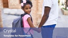  Presentation with walking together - Slide deck consisting of father-and-daughter-smiling-confident background and a ocean colored foreground