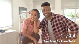  Presentation with brand - Slide deck having father-and-daughter-standing background and a tawny brown colored foreground