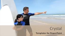  Presentation with surfing - Audience pleasing theme consisting of father and daughter surfing in the ocean backdrop and a mint green colored foreground