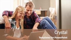  Presentation with cyber stalking computer laptop suffering - Presentation design enhanced with father and daughter using laptop background and a coral colored foreground