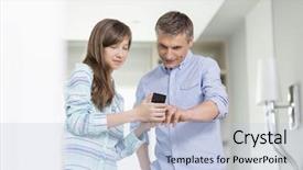  Presentation with smart home - Beautiful presentation theme featuring father and daughter using smart backdrop and a  colored foreground