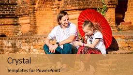  Presentation with ancient temples - Colorful presentation theme enhanced with father and daughter visiting ancient backdrop and a yellow colored foreground