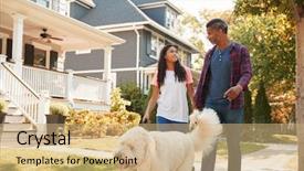  Presentation with hotdog corn dog street junk - Presentation theme enhanced with daughter walking dog along suburban background and a coral colored foreground