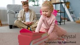  Presentation with costume - PPT layouts enhanced with father-and-daughter-wearing-fairies background and a coral colored foreground