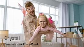  Presentation with costume - Theme with father-and-daughter-wearing-fairies background and a coral colored foreground