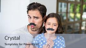  Presentation with daughter - Amazing PPT layouts having father and daughter with artificial backdrop and a light blue colored foreground