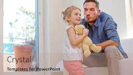  Presentation with living room - Slide set with father-and-daughter-with-cuddly background and a coral colored foreground