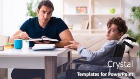  Presentation with father - Audience pleasing PPT theme consisting of father-and-disabled-son backdrop and a tawny brown colored foreground