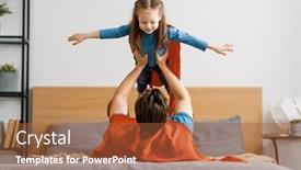  Presentation with child superhero - Audience pleasing presentation design consisting of father-and-his-child-playing backdrop and a red colored foreground