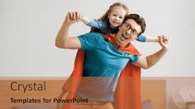  Presentation with child superhero - Slide set having father-and-his-child-playing background and a red colored foreground