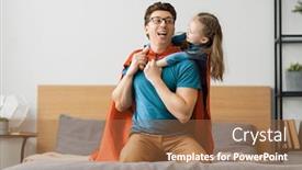 Presentation with child superhero - PPT layouts having father-and-his-child-playing background and a coral colored foreground