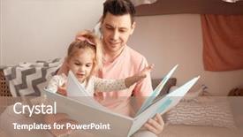  Presentation with children reading - Presentation theme with father and his daughter reading background and a  colored foreground