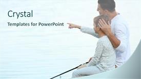  Presentation with fishing - Presentation design having father and his son fishing background and a  colored foreground