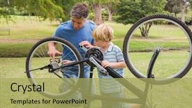  Presentation with bike - Theme enhanced with father and his son fixing background and a yellow colored foreground