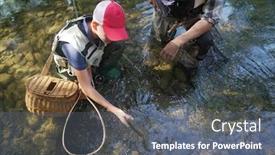  Presentation with trout - Presentation consisting of father-and-his-son-fly background and a gray colored foreground