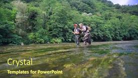  Presentation with water river - Cool new slide set with father-and-his-son-fly backdrop and a tawny brown colored foreground