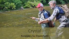  Presentation with water river - Colorful slide set enhanced with father-and-his-son-fly backdrop and a gold colored foreground