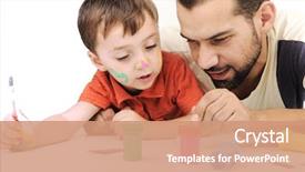  Presentation with painting walls paint roller - PPT layouts enhanced with father and kid playing background and a coral colored foreground