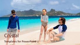  Presentation with vacation - PPT theme consisting of father and kids enjoying beach background and a lemonade colored foreground