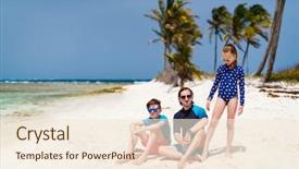  Presentation with well being for kids - Cool new PPT layouts with father and kids enjoying beach backdrop and a cream colored foreground