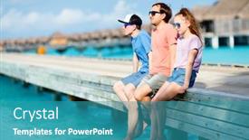  Presentation with island resort - Presentation design consisting of father-and-kids-enjoying-summer background and a teal colored foreground