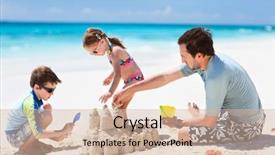  Presentation with exercise kids kid doing fitness - Audience pleasing PPT theme consisting of father and kids making sand backdrop and a soft green colored foreground