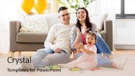  Presentation with family and home love concept - Beautiful slide set featuring father and little daughter clapping backdrop and a soft green colored foreground