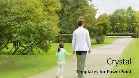  Presentation with adoption - PPT theme with father and little girl walk background and a yellow colored foreground