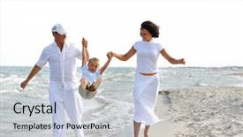  Presentation with father - Theme consisting of father and mother playing on beach with little son background and a lemonade colored foreground