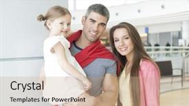  Presentation with mall - Presentation theme enhanced with father and mother pose with young daughter in shopping mall background and a coral colored foreground