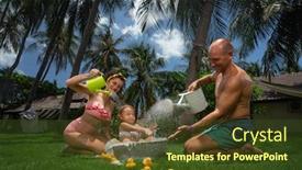  Presentation with baby bath - Colorful PPT theme enhanced with father-and-mother-pours-water backdrop and a tawny brown colored foreground