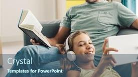  Presentation with parent child teen - Colorful PPT theme enhanced with father-and-pre-teen-daughter backdrop and a ocean colored foreground