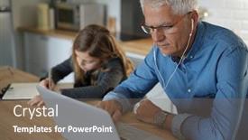  Presentation with father - Theme having father-and-school-girl-working background and a violet colored foreground