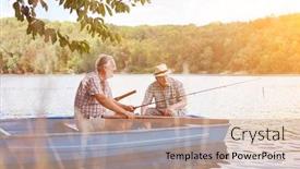  Presentation with rowing - Beautiful slide deck featuring father-and-son-are-fishing backdrop and a soft green colored foreground
