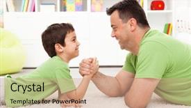  Presentation with wrestling - Colorful PPT theme enhanced with father and son arm wrestling backdrop and a coral colored foreground