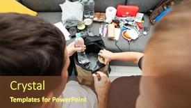  Presentation with backpacks - Presentation theme enhanced with father-and-son-assemble background and a tawny brown colored foreground