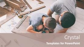  Presentation with father - Slides with father-and-son-assembling background and a coral colored foreground