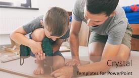  Presentation with father - PPT theme enhanced with father-and-son-assembling background and a coral colored foreground