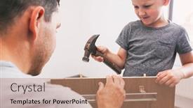  Presentation with father - Theme with father-and-son-assembling background and a coral colored foreground