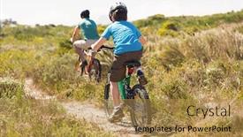  Presentation with biking - Slide deck with father and son biking through mountains on a sunny day background and a gold colored foreground