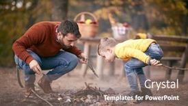  Presentation with campfire - PPT layouts with father-and-son-blowing background and a coral colored foreground
