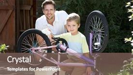  Presentation with bike - Slide set with father and son cleaning bike background and a violet colored foreground