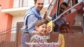  Presentation with car cleaning - PPT theme enhanced with father and son cleaning car background and a tawny brown colored foreground