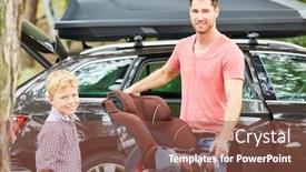  Presentation with car seat - PPT theme enhanced with father-and-son-collect-together background and a tawny brown colored foreground